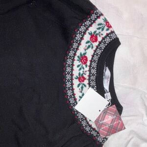 Janie and jack x American Girl Black Sweater with Red and White Floral Design